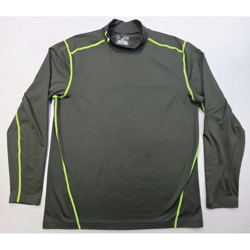 Under Armour Shirt Men XL Green Neon ColdGear Fitted Mock Neck Long Sleeve